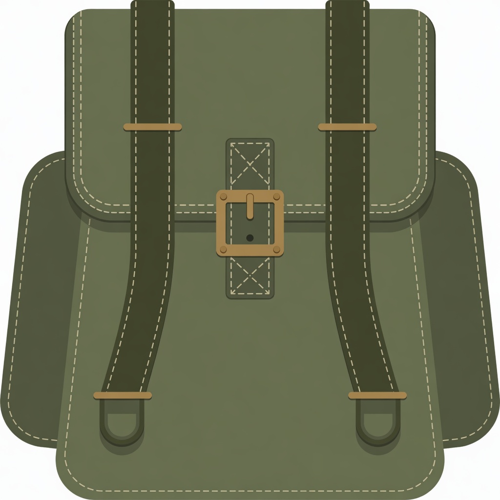 Stylized olive rucksack with brass buckle — the RuckCoin mark